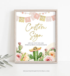 Editable Custom Sign Fiesta Cactus Sign Fiesta Decor Succulent Table Sign Shower Decor Mexican Watercolor Corjl Template Printable 8x10 0419