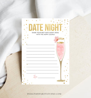 Editable Date Night Ideas Bridal Shower Game Idea Card Advice Game Insert Date Jar Brunch and Bubbly Pink Gold Champagne Corjl Template 0150