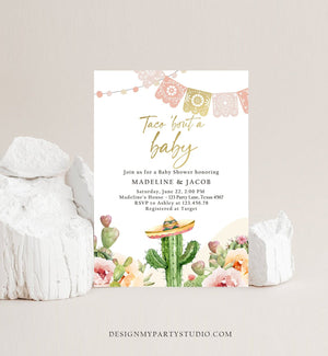 Editable Taco Bout a Baby Shower Invitation Cactus Mexican Fiesta Baby Shower Boho Floral Download Printable Invite Template Corjl 0419