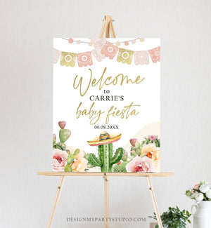 Editable Fiesta Welcome Sign Boho Baby Shower Birthday Watercolor Cactus Mexican Succulent Couples Table Sign Corjl Template Printable 0419
