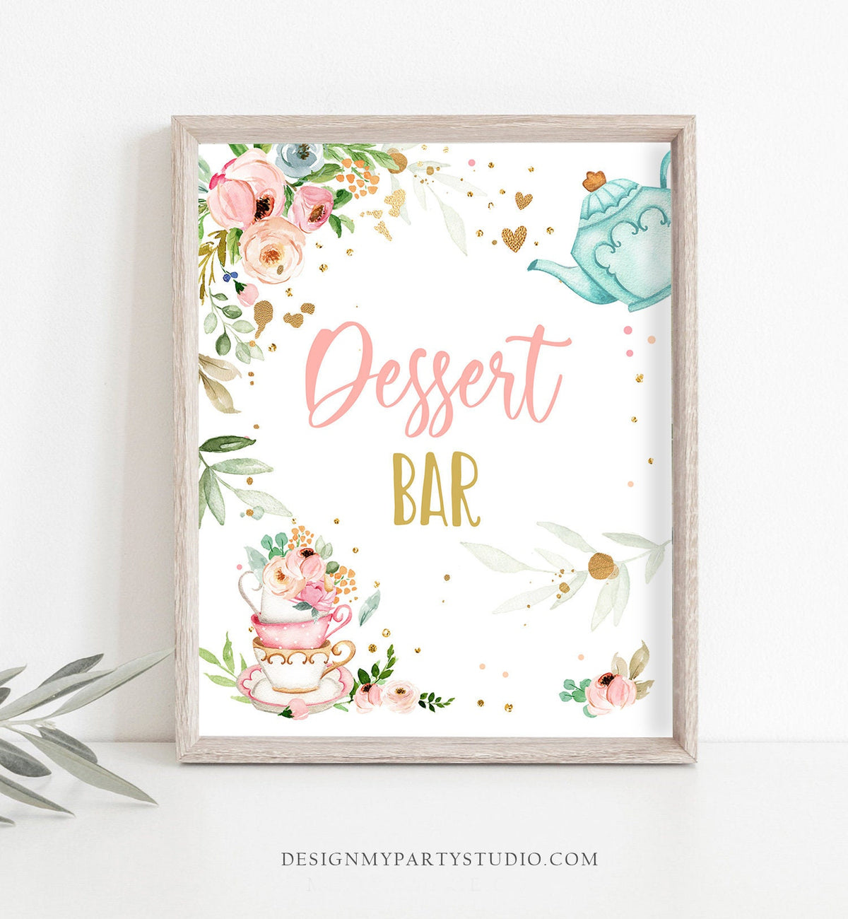 Dessert Bar Sign Tea Birthday Party Sign Pink Gold Floral Tea Birthday Desserts Table Sign Favor Decorations Instant Download Printable 0349