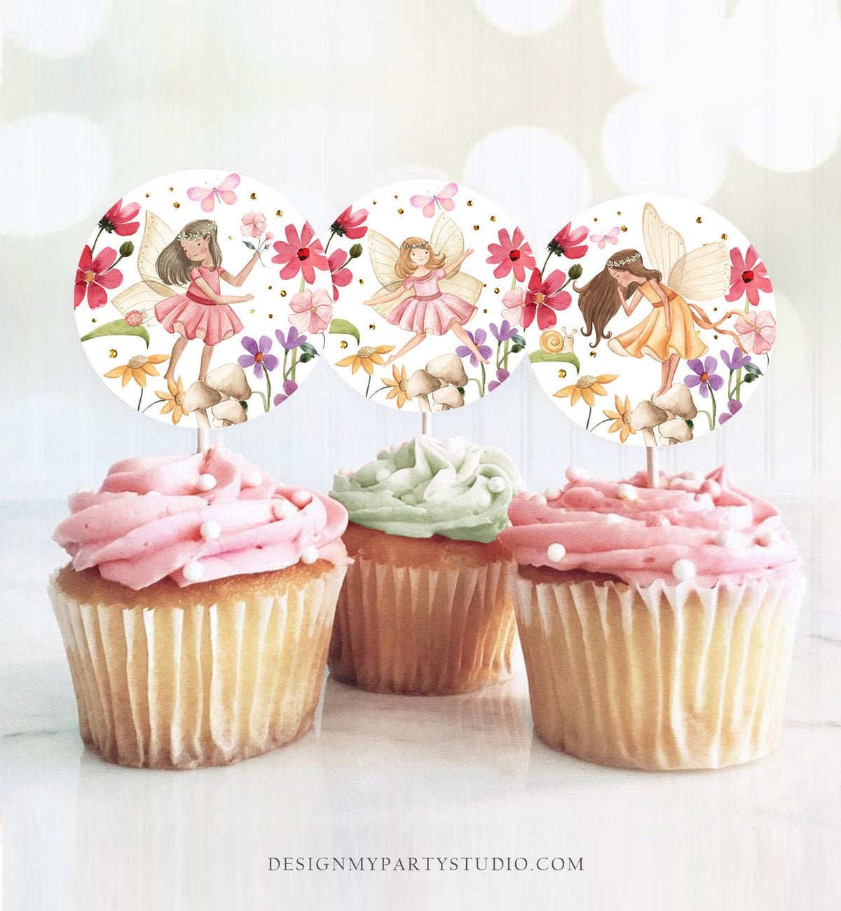 Fairy Cupcake Toppers Favor Tags Girl Fairy Birthday Party Decoration Enchanted Forest Tea Garden Party Girl Download Digital PRINTABLE 0406