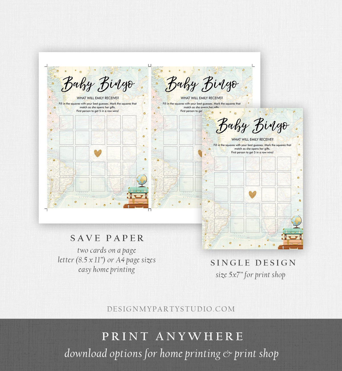 Editable Baby Bingo Baby Shower Game Card Travel Adventure Journey Sprinkle Couples Activity Digital Download Template Printable 0263