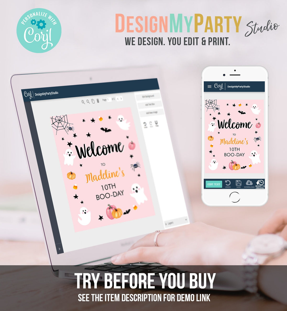 Editable Halloween Birthday Welcome Sign Halloween Party Welcome Halloween Birthday Pink Girl Costume Party Digital Template Printable 0418