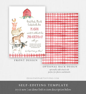 Editable Farm Birthday Invitation Boy Farm Animals Boy Barnyard Birthday Party Download Printable Invitation Template Digital Corjl 0155