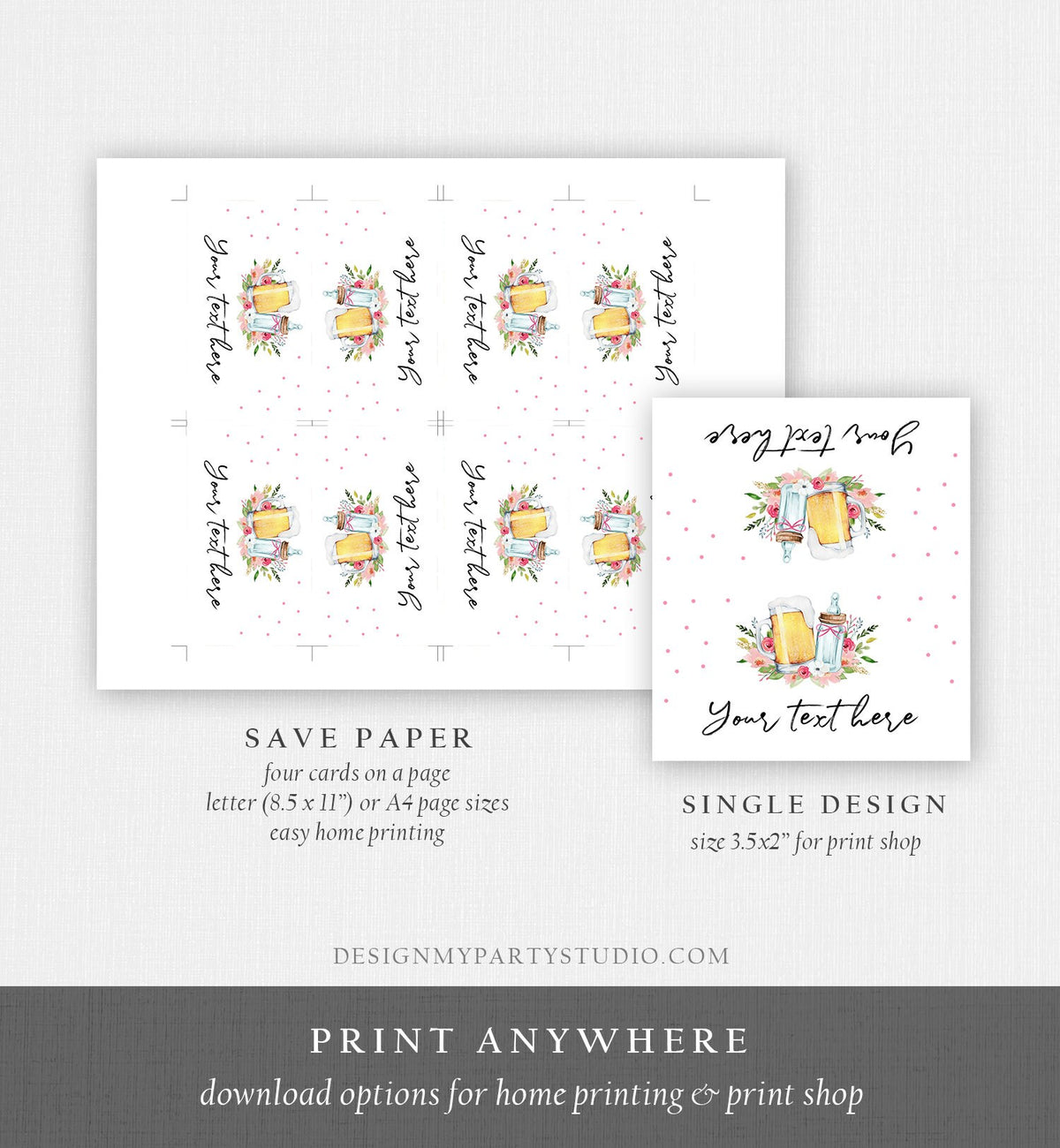 Editable Baby is Brewing Food Labels Tent Place Card Escort Card Gender Girl Pink Brewing Baby Shower Printable Corjl Template 0190