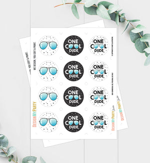 One Cool Dude Cupcake Toppers Favor Tags Boy 1st Birthday Party Decoration First Birthday Blue Summer Pilot download Digital PRINTABLE 0136