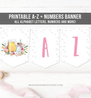 Baby is Brewing A-Z Banner Alphabet Numbers Banner Shower Decor Banner Beer Bottle Greenery Pink Baby Girl Beers Download Printable 0190