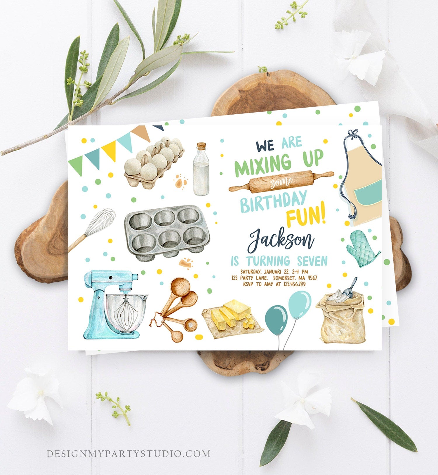 Editable Baking Birthday Party Invitation Kids Cooking Birthday Girl Chef Party Kitchen Cupcakes Digital Download Template Printable 0364