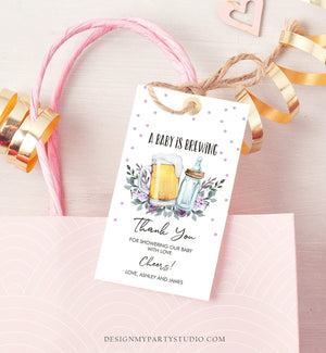 Editable A Baby is Brewing Baby Shower Favor Tags Beer Baby Shower Thank you Tag Purple Lavender Label Tags Gift Tags Template Corjl 0190