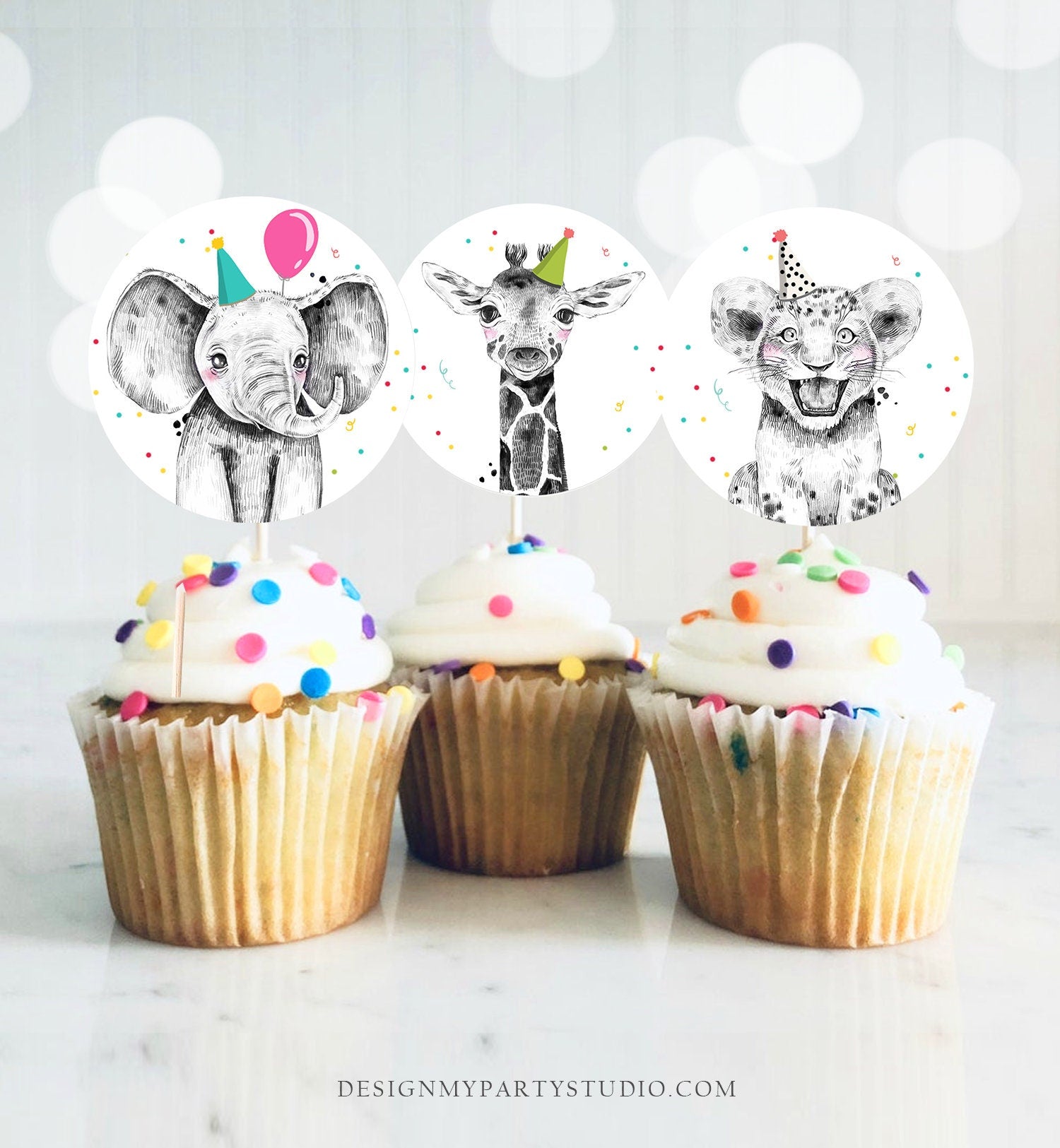 Party Animals Cupcake Toppers Favor Tags Birthday Party Decoration Safari Animals Zoo Birthday Wild One download Digital PRINTABLE 0390