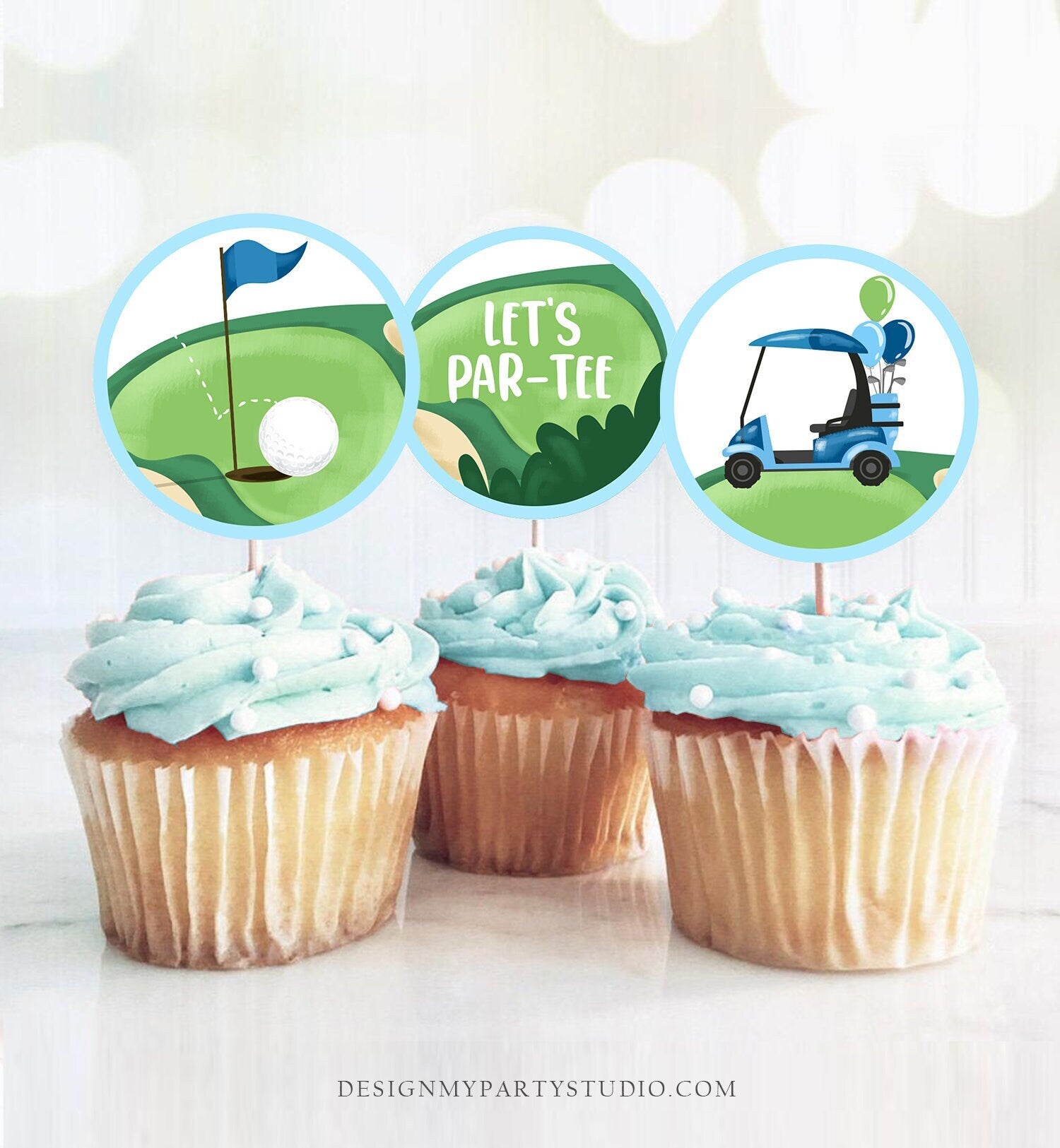 Golf Cupcake Toppers Golf Birthday Boy Hole in One Birthday Par-tee Favor Tags First Birthday Golfing Boy Download Digital Printable 0405