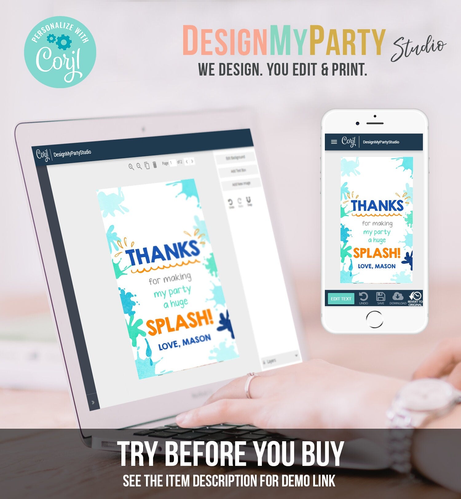 Editable Pool Party Favor Tag Splish Splash Birthday Bash Thank You Tag Boy Summer Beach Goodie Bag Download Corjl Template Printable 0237