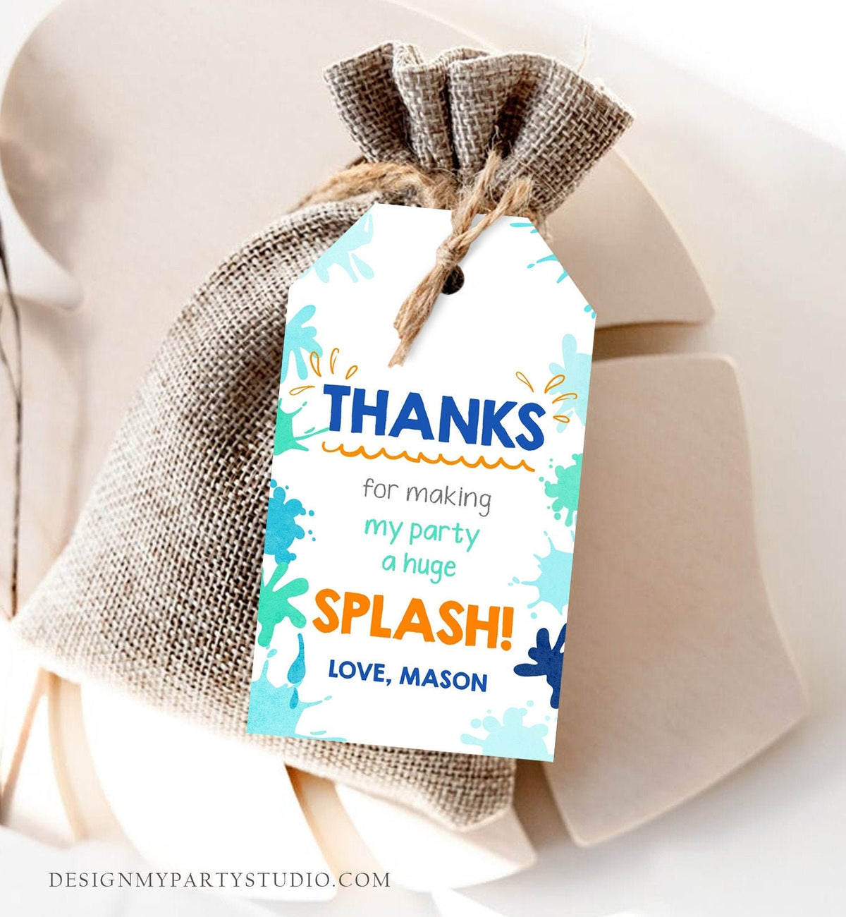 Editable Pool Party Favor Tag Splish Splash Birthday Bash Thank You Tag Boy Summer Beach Goodie Bag Download Corjl Template Printable 0237