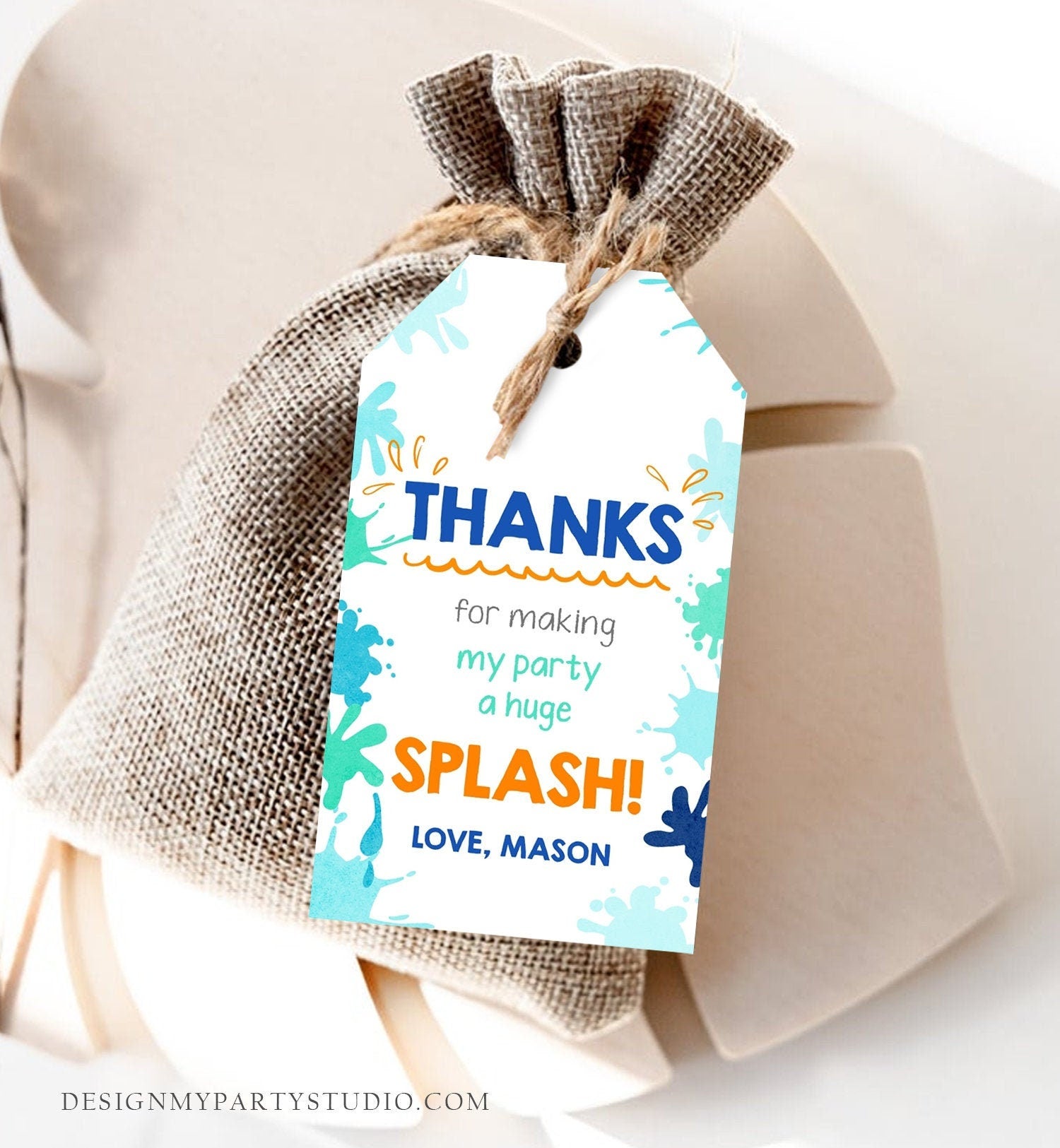 Editable Pool Party Favor Tag Splish Splash Birthday Bash Thank You Tag Boy Summer Beach Goodie Bag Download Corjl Template Printable 0237