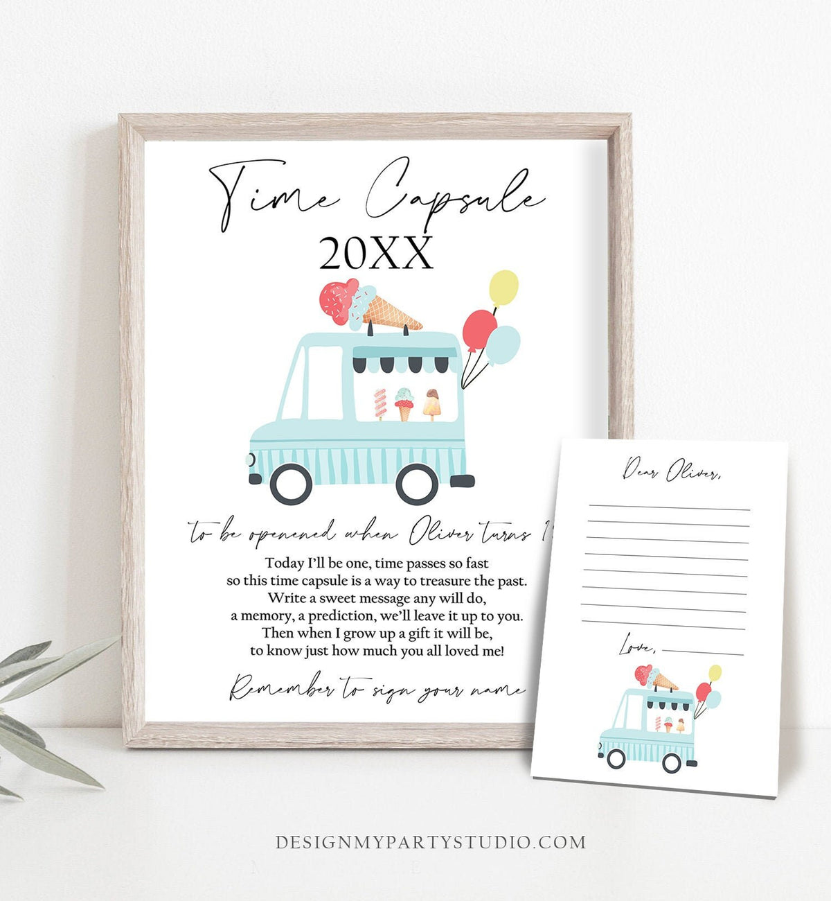 Editable Ice Cream Truck Time Capsule First Birthday Party Ice Cream Birthday Summer Party Decor Sweet One Template Printable Corjl 0415