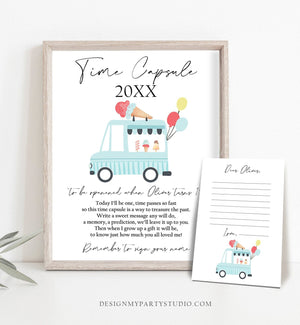 Editable Ice Cream Truck Time Capsule First Birthday Party Ice Cream Birthday Summer Party Decor Sweet One Template Printable Corjl 0415