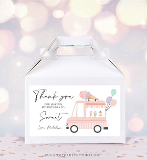 Editable Ice Cream Truck Favor Box Label Gable Gift Box Ice Cream Birthday Sweet One First Girl Treat Box Tag Download Printable Corjl 0415