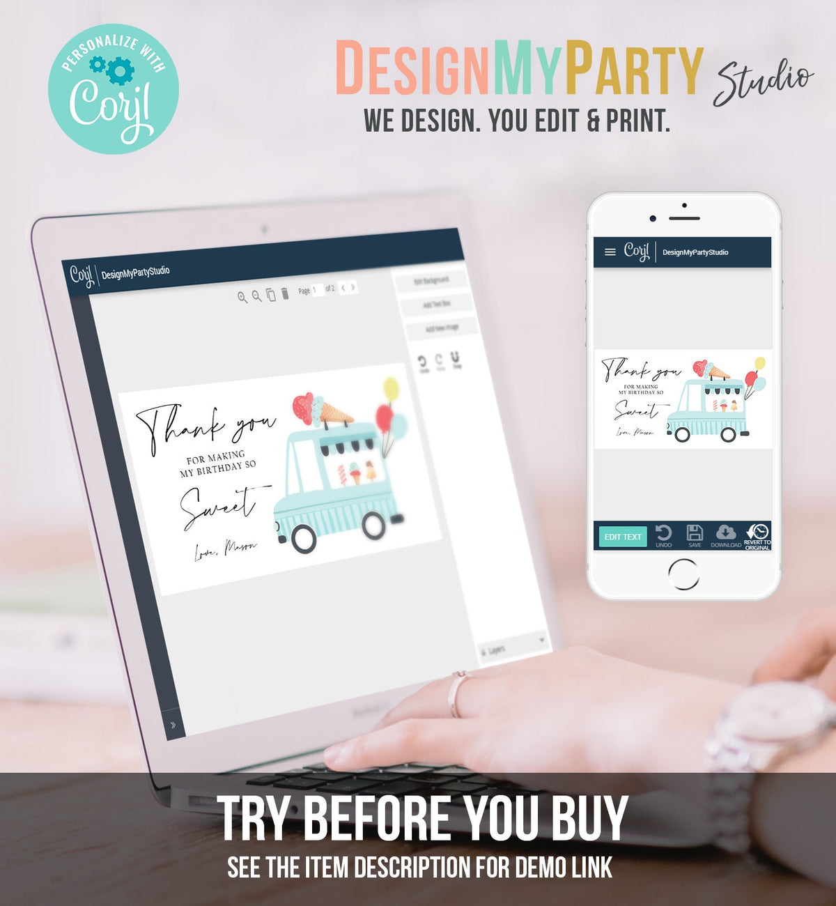 Editable Ice Cream Truck Favor Box Label Gable Gift Box Ice Cream Birthday Sweet One First Boy Treat Box Tag Download Printable Corjl 0415