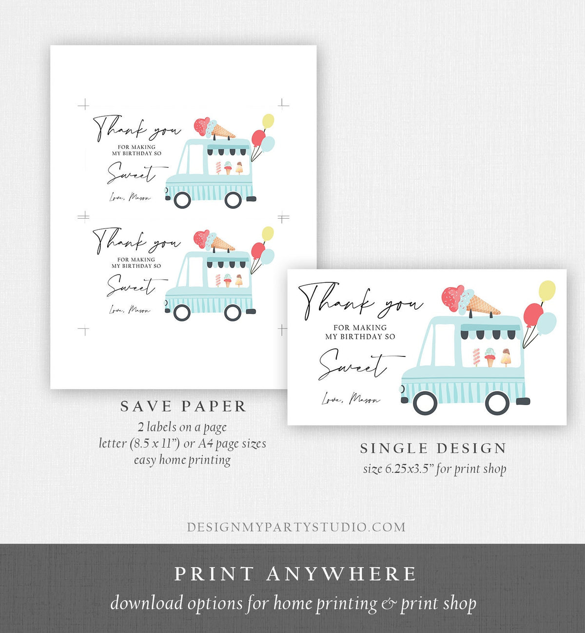 Editable Ice Cream Truck Favor Box Label Gable Gift Box Ice Cream Birthday Sweet One First Boy Treat Box Tag Download Printable Corjl 0415