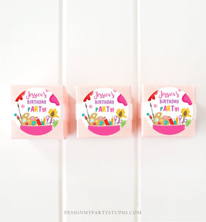 Editable Art Party Favor Tags Painting Party Thank You Tag Sticker Art Birthday Girl Pink Craft Paint Brush Corjl Template Printable 0319