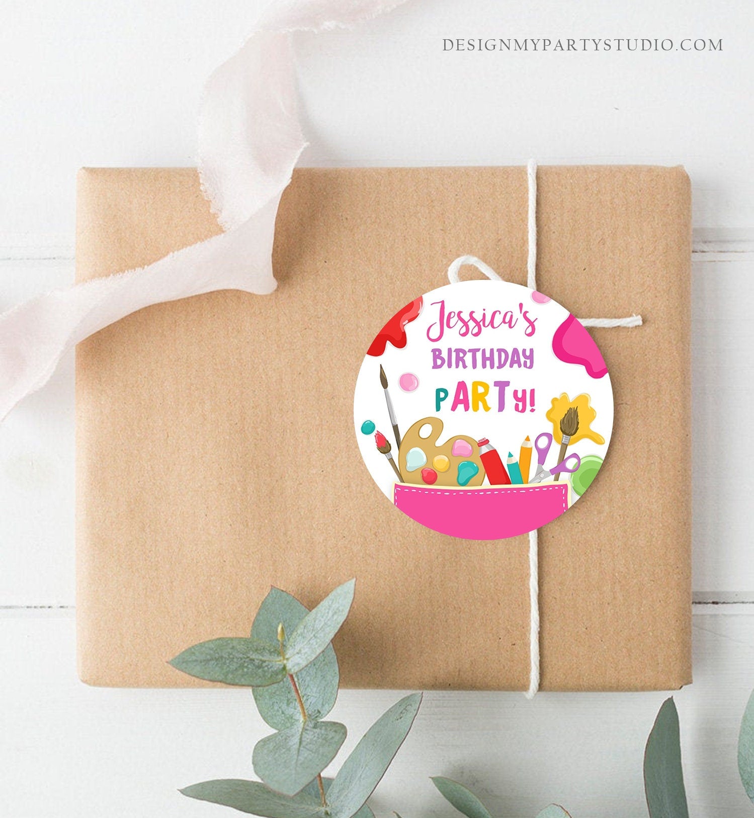 Editable Art Party Favor Tags Painting Party Thank You Tag Sticker Art Birthday Girl Craft Paint Party Brush Digital Template Printable 0319