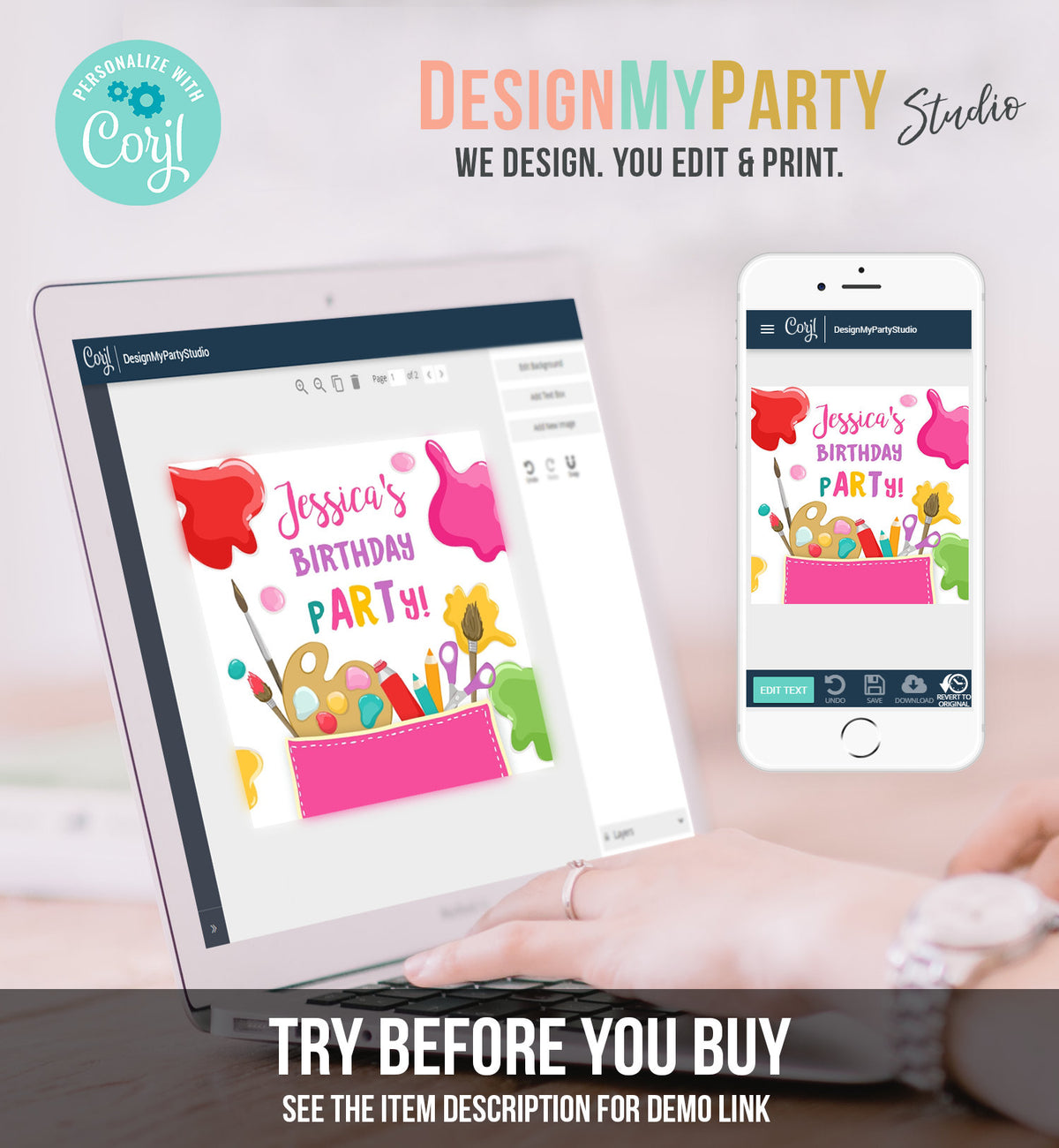 Editable Art Party Favor Tags Painting Party Thank You Tag Sticker Art Birthday Girl Craft Paint Party Brush Digital Template Printable 0319