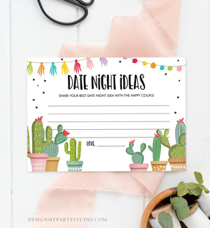 Editable Date Night Ideas Bridal Shower Game Idea Card Advice Game Insert Card Date Jar Fiesta Cactus Activities Mexican Corjl Template 0254