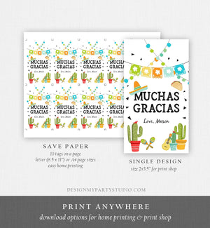 Editable Cactus Fiesta Favor Tags Mexican Muchas Gracias Thank You Tags Bridal Shower Succulent Taco Twosday Birthday Corjl Template 0161