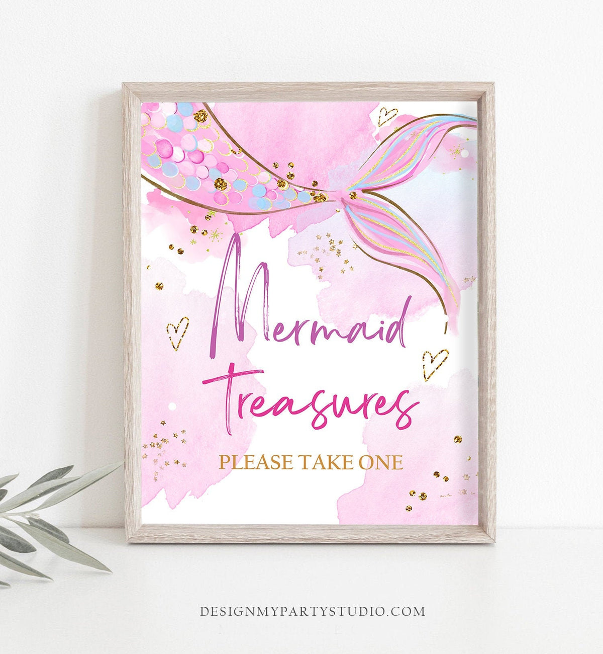 Mermaid Treasures Sign Birthday Table Sign Decor Mermaid Party Favor Sign Mermaid Party Decor Under The Sea Pink Download Printable 0403