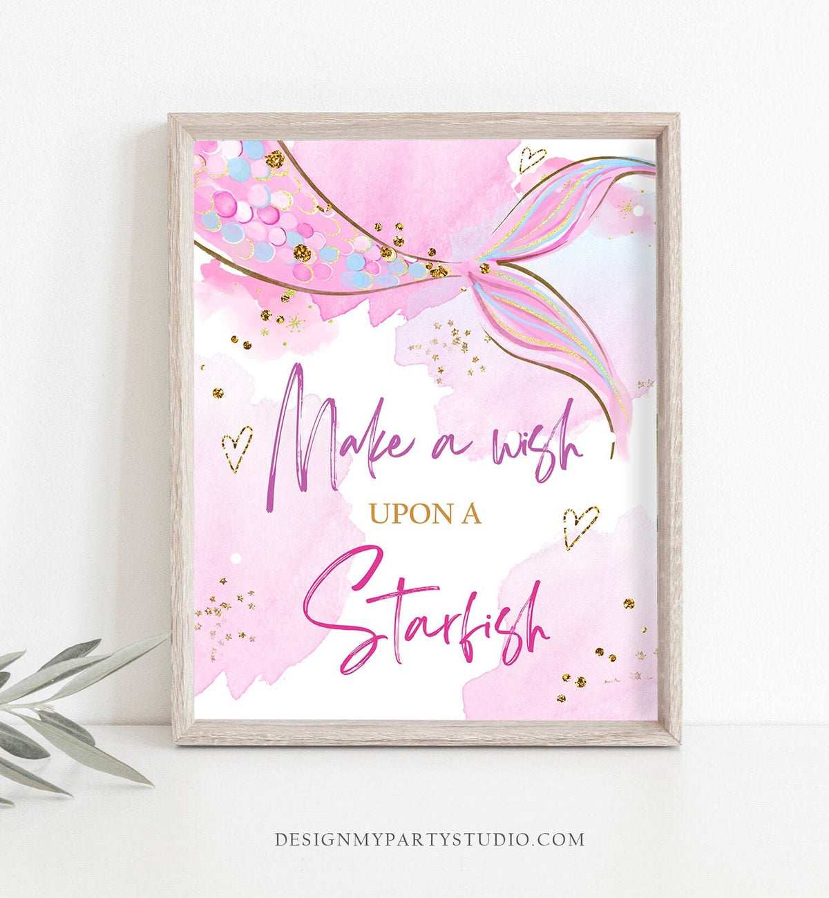 Make a Wish Upon A Starfish Sign Mermaid Birthday Sign Table Decor Mermaid Party Under The Sea Pink Purple Instant Download PRINTABLE 0403