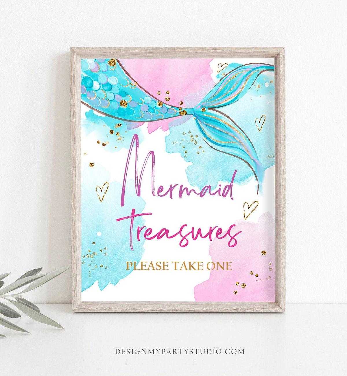 Mermaid Treasures Sign Birthday Table Sign Decor Mermaid Party Favor Sign Mermaid Party Decor Under Sea Pink Blue Download Printable 0403