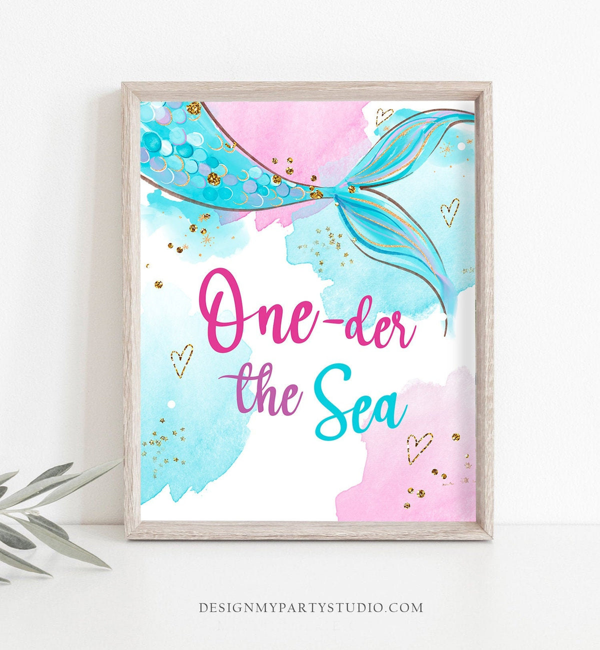 One-der the Sea First Birthday Sign Mermaid Oneder the Sea Table Decor Party Under The Sea Pink Blue Instant Download Printable 0403