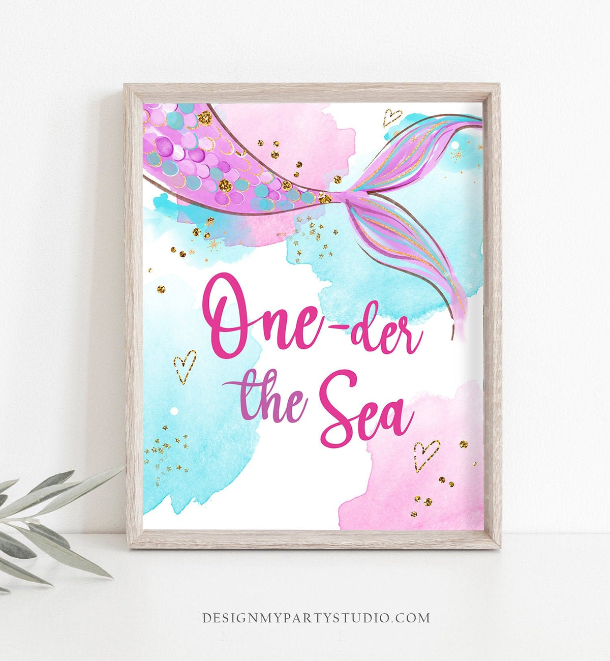 One-der the Sea First Birthday Sign Mermaid Oneder the Sea Table Decor Party Under The Sea Pink Purple Instant Download Printable 0403