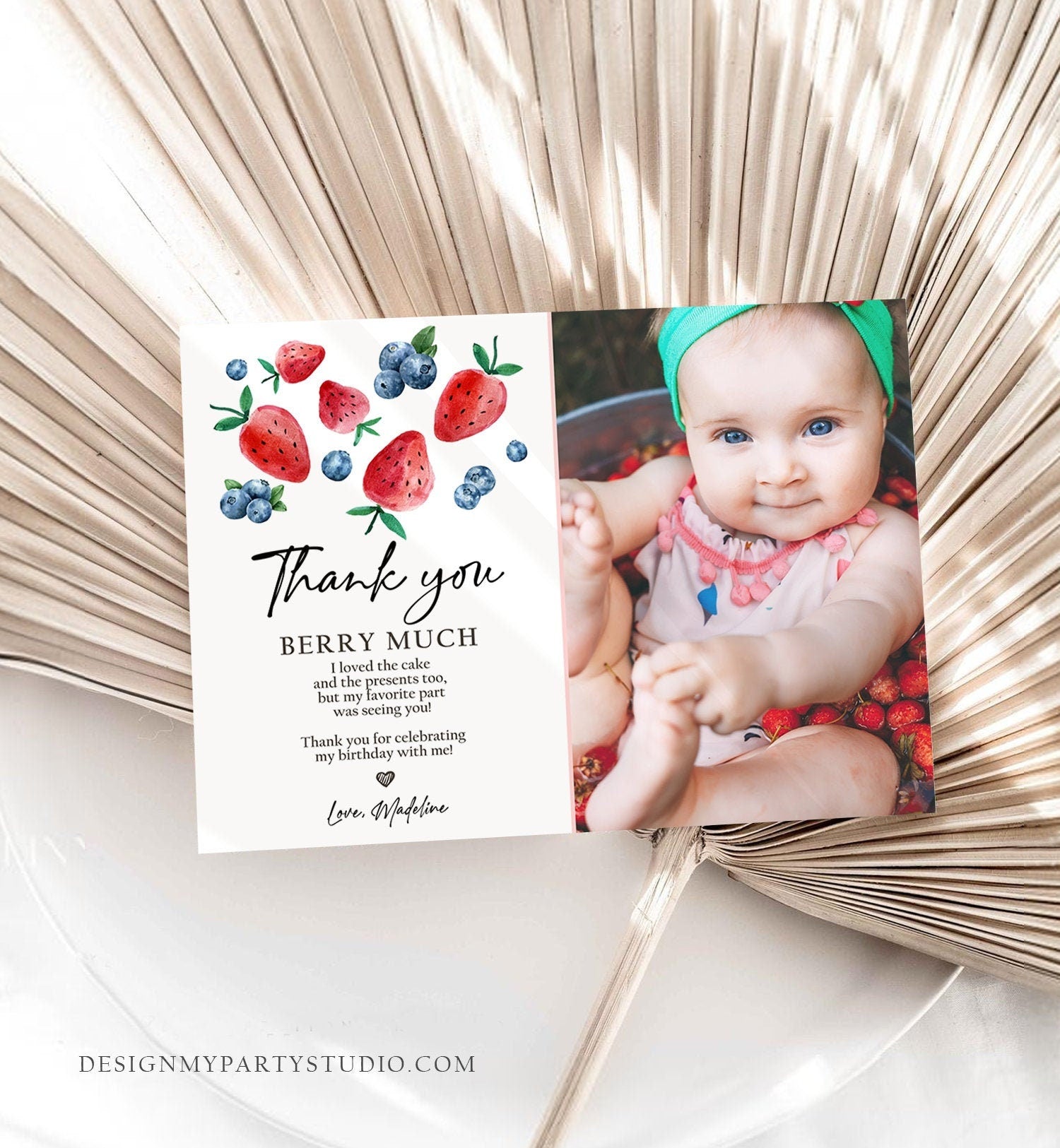 Editable Blueberry Strawberry Thank You Card Berry First Birthday Berry Sweet Farmers Market Digital Download Template Printable 0399