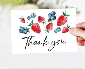 Blueberry Strawberry Thank You Card Girl Berry Birthday Party Thank You Note Girl Berry Sweet Printable Instant Download Corjl Digital 0399