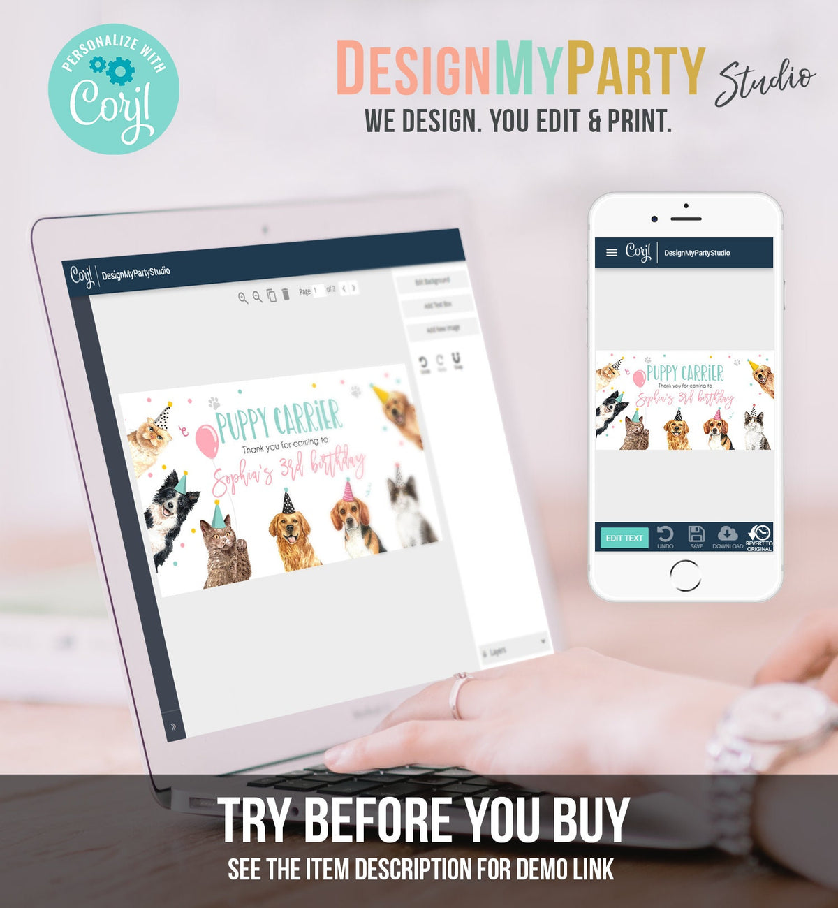 Editable Cats and Dogs Favors Puppy Carrier Box Label Birthday Favor Box Label Cat Birthday Adopt a Pet Digital Template Printable 0384