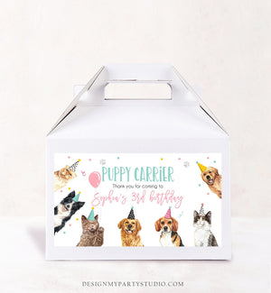 Editable Cats and Dogs Favors Puppy Carrier Box Label Puppy Birthday Favor Box Label Cat Birthday Adopt a Pet Download Printable Corjl 0384