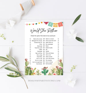 Editable Would She Rather Bridal Shower Game Cactus Fiesta Mexican Coed Shower Succulent Wedding Activity Corjl Template Printable 0404