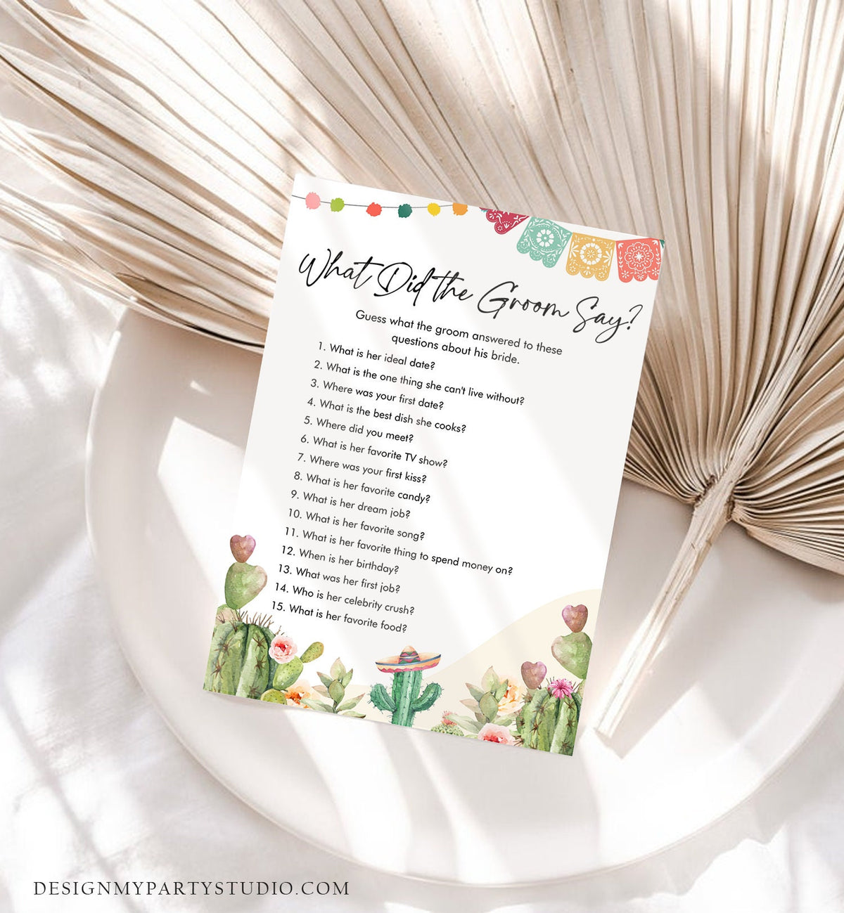 Editable What Did The Groom Say About His Bride Bridal Shower Game Cactus Fiesta Mexican Coed Shower Wedding Activity Digital Template 0404