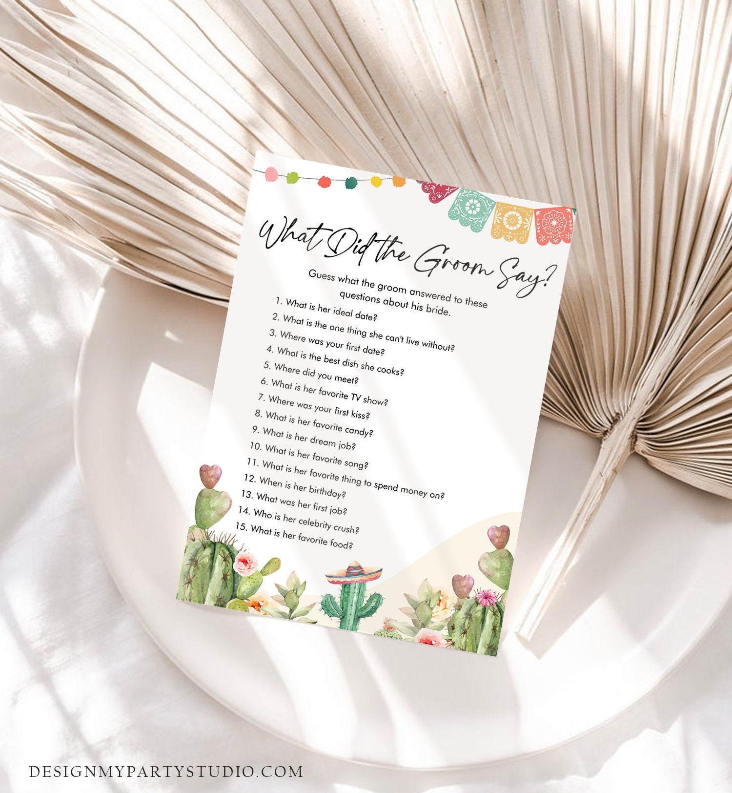 Editable What Did The Groom Say About His Bride Bridal Shower Game Cactus Fiesta Mexican Coed Shower Wedding Activity Digital Template 0404