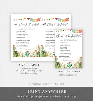 Editable Who Knows the Bride Best Bridal Shower Game Cactus Fiesta Mexican Coed Shower Games Wedding Activity Corjl Template Printable 0404