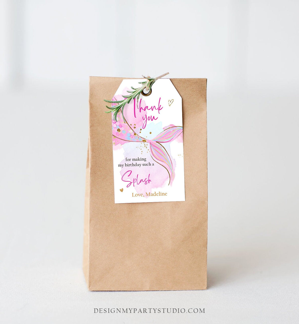 Editable Mermaid Birthday Favor Tag Under The Sea Thank you Tag Mermaid Party Girl Pool Party Pink Download Template Digital Printable 0403