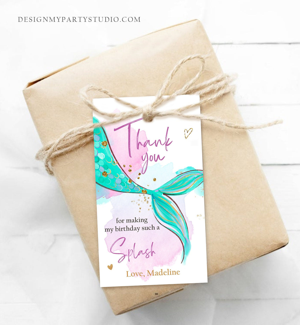 Editable Mermaid Birthday Favor Tag Under The Sea Thank You Tag Mermaid Party Girl Blush Pink Digital Download Template Printable 0403