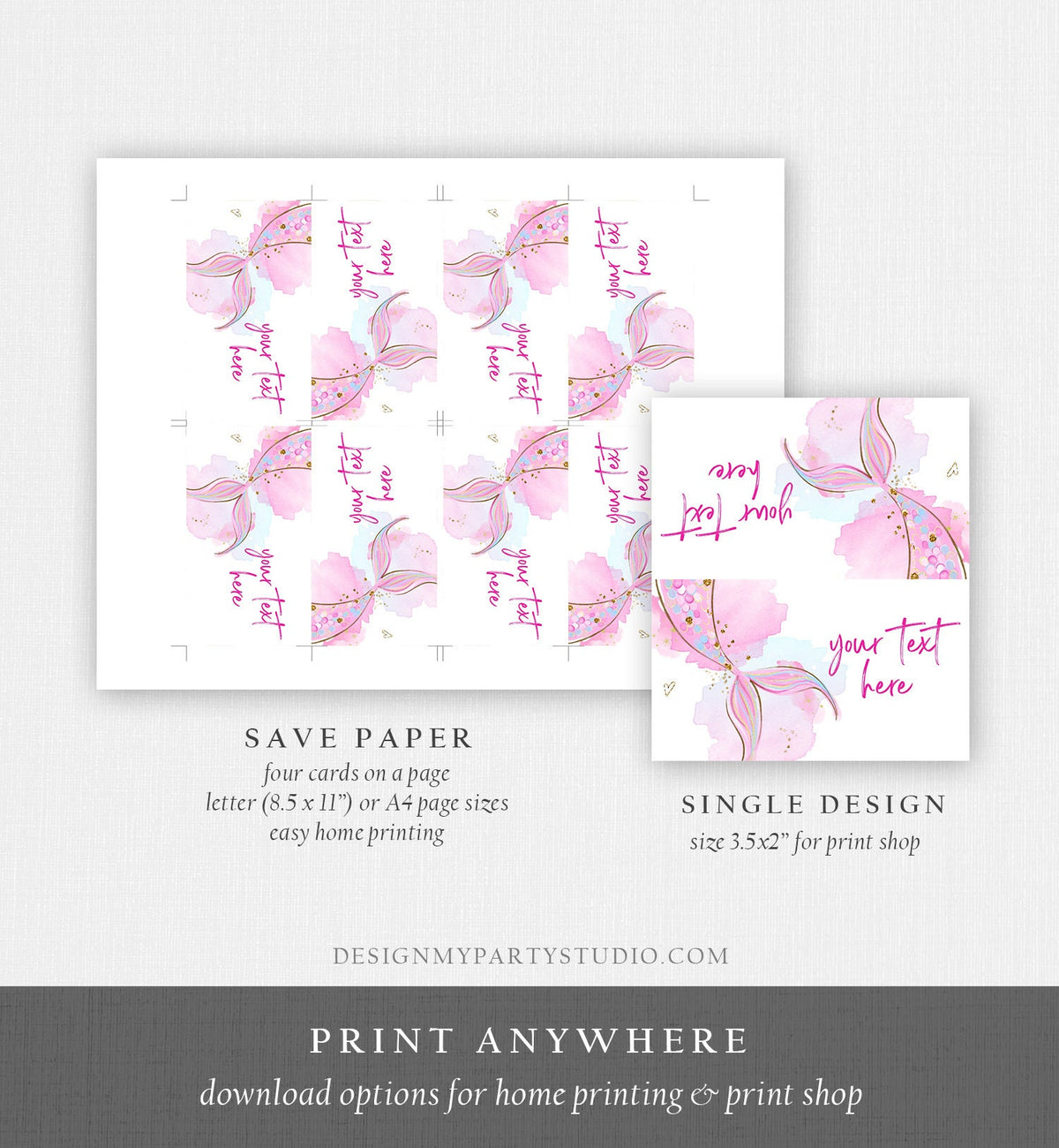 Editable Mermaid Food Labels Mermaid Birthday Place Card Tent Card Escort Card Girl Pink Gold Under The Sea Printable Corjl Template 0403