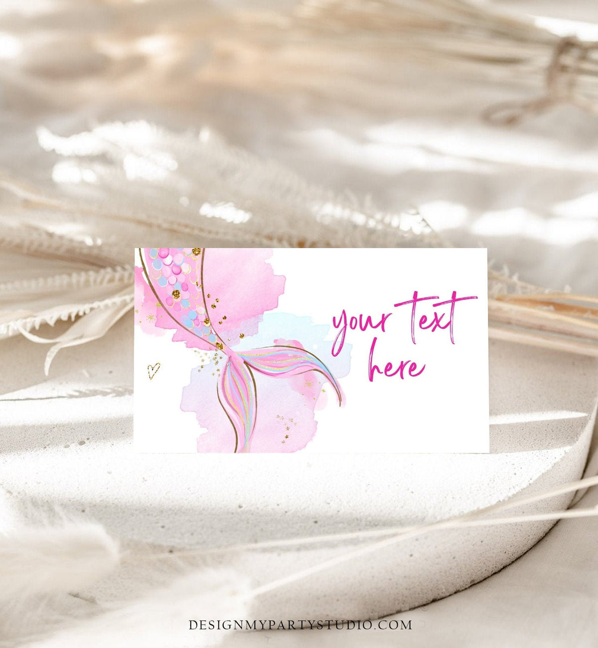 Editable Mermaid Food Labels Mermaid Birthday Place Card Tent Card Escort Card Girl Pink Gold Under The Sea Printable Corjl Template 0403