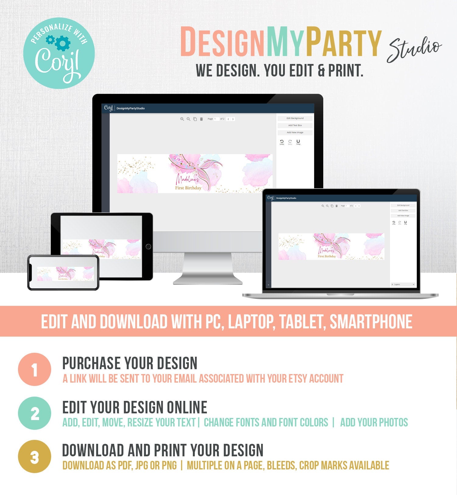 Editable Mermaid Water Bottle Labels Mermaid Tail Birthday Under The Sea Decor Blush Pink Gold Digital Download Template Printable 0403