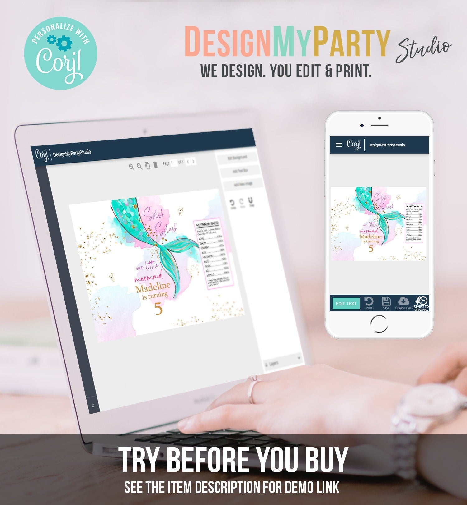 Editable Mermaid Chip Bag Mermaid Birthday Party Decor Girl Pink Purple Gold Under The Sea Snack Favors Digital Template Printable 0403