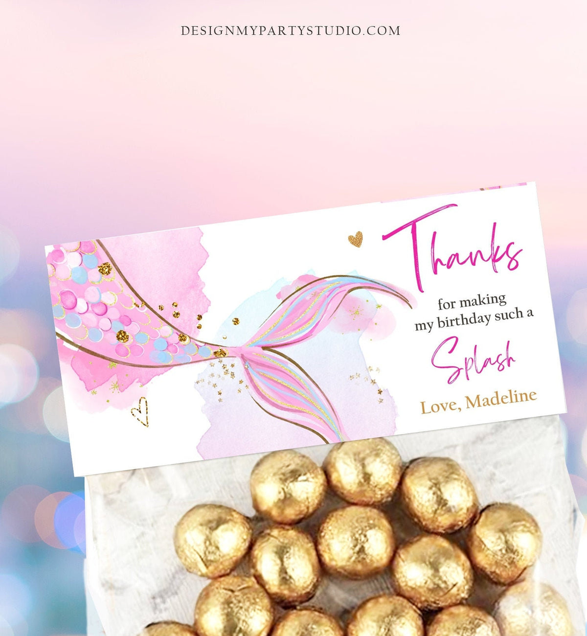 Editable Mermaid Treat Bag Toppers Mermaid Birthday Party Thank You Under The Sea Mermaid Tail Favors Pink Digital Template Printable 0403