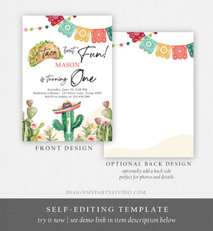 Editable Taco Bout Fun Birthday Invitation Cactus First Fiesta Cactus Mexican Desert Floral Download Printable Template Corjl 0404